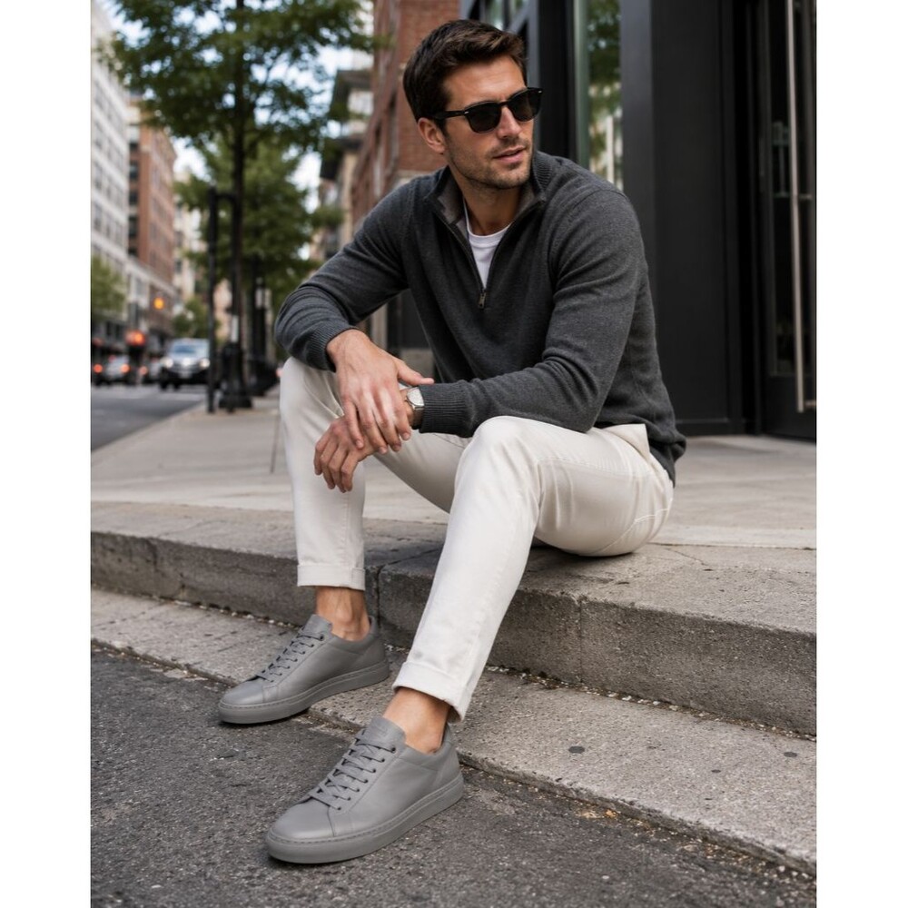 Good Man Brand Sneakers Mens US 8 UK 7 Gray Leather Mono Edge Low Top Shoes NEW